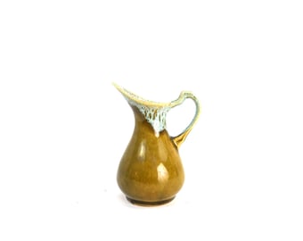 Small Ceramic Pottery Olive Green Pitcher Vase Vintage Home Decor