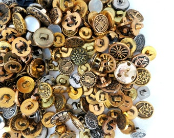 25 Silver, Gold and Bronze colored Metal Shank Buttons Mixed Sizes and Designs