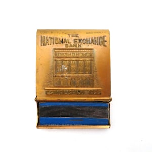 Vintage Antique Brass MatchBook Cover Holder National Exchange Bank 1920s