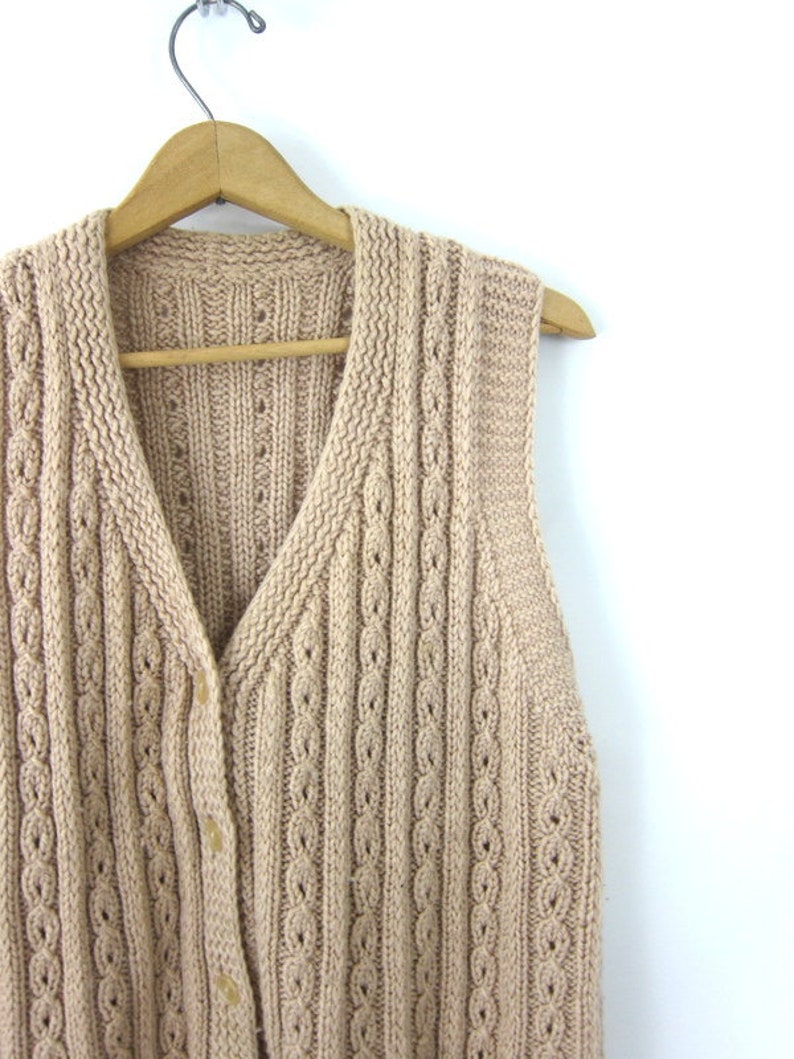Long Knit sweater Vest Button Up Cableknit Cardigan Sweater top Boho Chic Button Down sweater with Pockets Women/'s Size Large