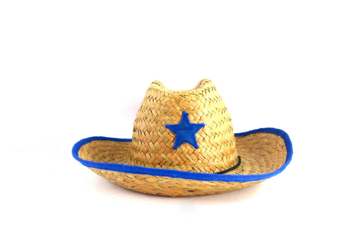 Vintage Kinder Cowboy Sheriff Hut Palm Stroh Western Kostüm Cowgirl Hut mit  blauem Stern -  Österreich