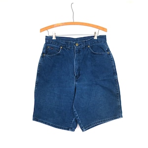 90s High Waist Denim Jorts: Dark Blue Vintage Jean Shorts - Women&#39;s 14