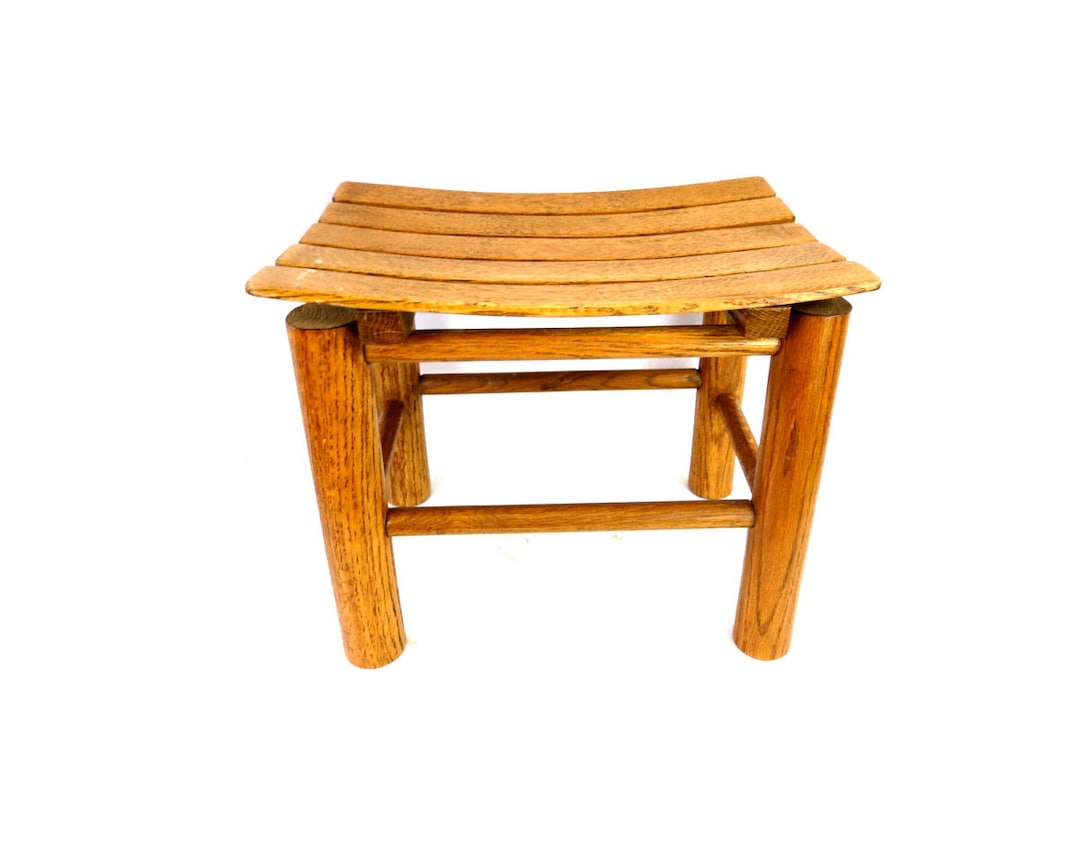 Rustic Vintage Wooden Stool Bench Small Curved Wood Slat Stool Seat Etsy