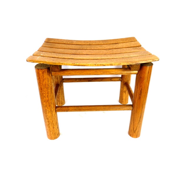 Rustic Vintage Stool Small Wood Bench | Slatted Wooden Stool Seat