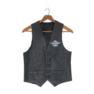 Vintage black leather Motorcycle vest Route 66 Moto Vest / Size Medium