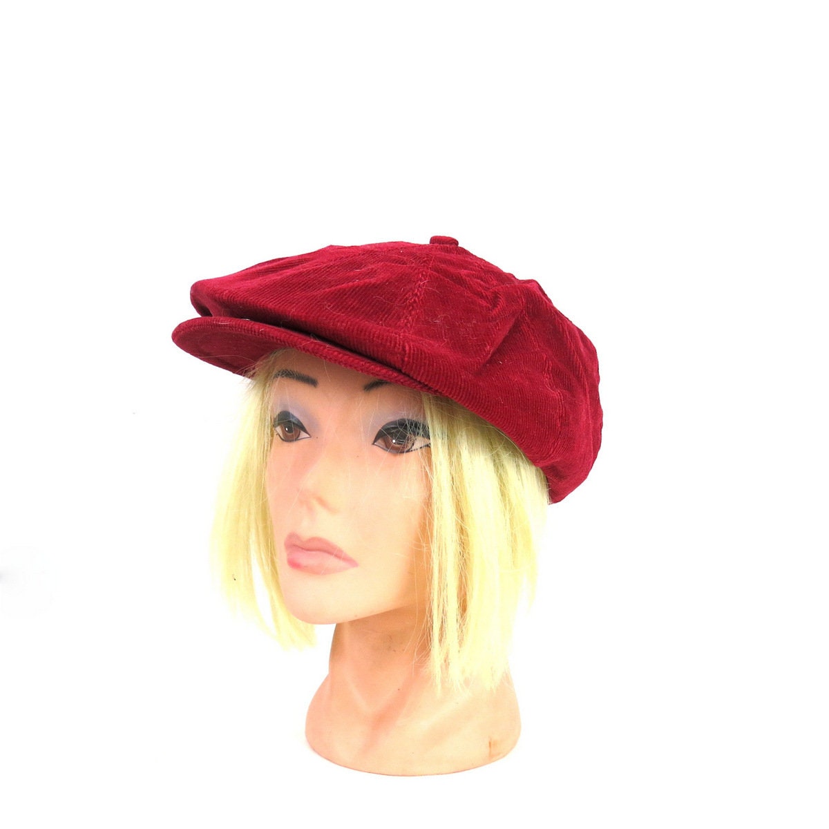 Red Corduroy Cabbie Hat San Diego Hats Newsboy Cap Vintage 90s