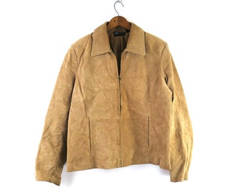 00s Tan Suede Jacket | Vintage Leather Dress Jacket Coat | Women's Size XL