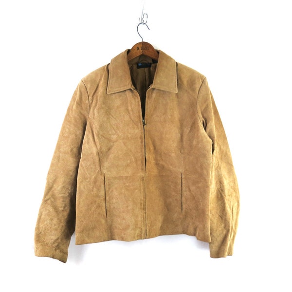 00s Tan Suede Jacket | Vintage Leather Dress Jacket Coat | Women's Size XL