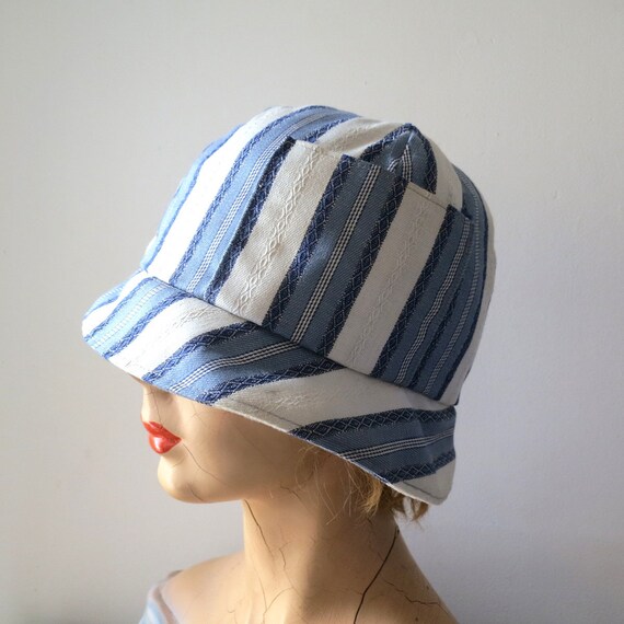 1960s Blue & White Striped Bucket Hat | Vintage S… - image 3