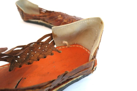 Brown Leather Sandals Vintage Huaraches Woven Lea… - image 4