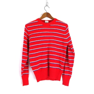 Striped Sweater 1980s Small Fit Sweater Vintage Red Blue Stripe Tomboy Sweater Size Small