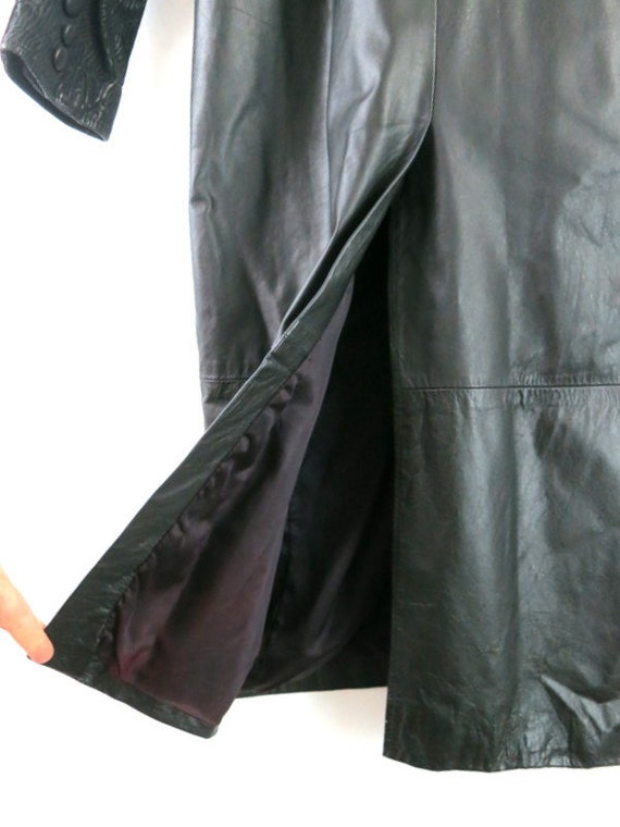 Long Black Leather Coat 80s Duster Jacket Vintage… - image 7