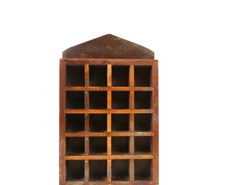 Vintage Framed Wood Shadow Box | 20 Hole Thimble Small Miniature Trinket Wooden Display Case