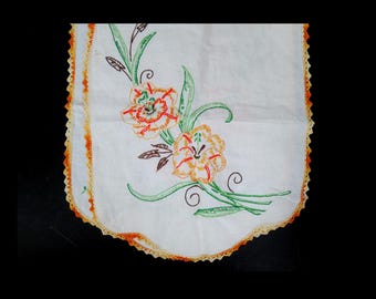 Embroidered Floral Table Runner Long Vanity Scarf Vintage Embroidery Fabric Home Decor