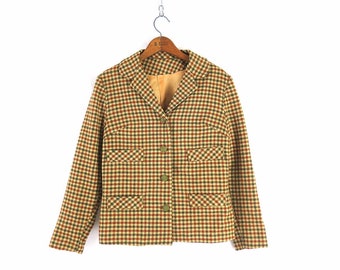 Blazer en laine années 60 | Veste de bureau BCBG rétro | Manteau de costume vintage en pied-de-poule / Small Medium pour femme