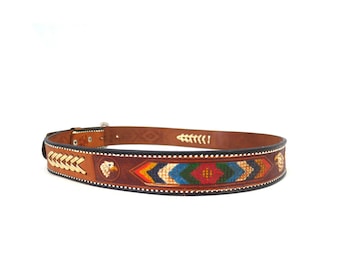 Brown Tooled Leather Eagle Belt | Southwestern Cowboy Belt Vintage Cowgirl Western Belt / Size 38 / Made in Mexico