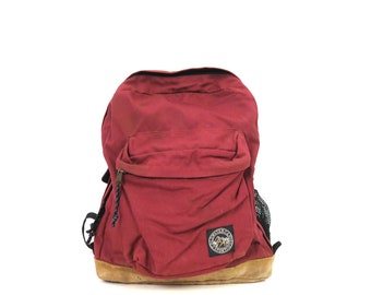 Vintage Maroon Backpack vintage School Bag Suede Leather Bottom Rucksack Backpack | Coldwater Canyon