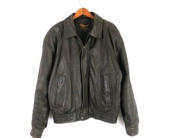 90s Brown Leather Bomber Coat Vintage Bomber Jacket 1990s Leather Jacket Men's Size 42