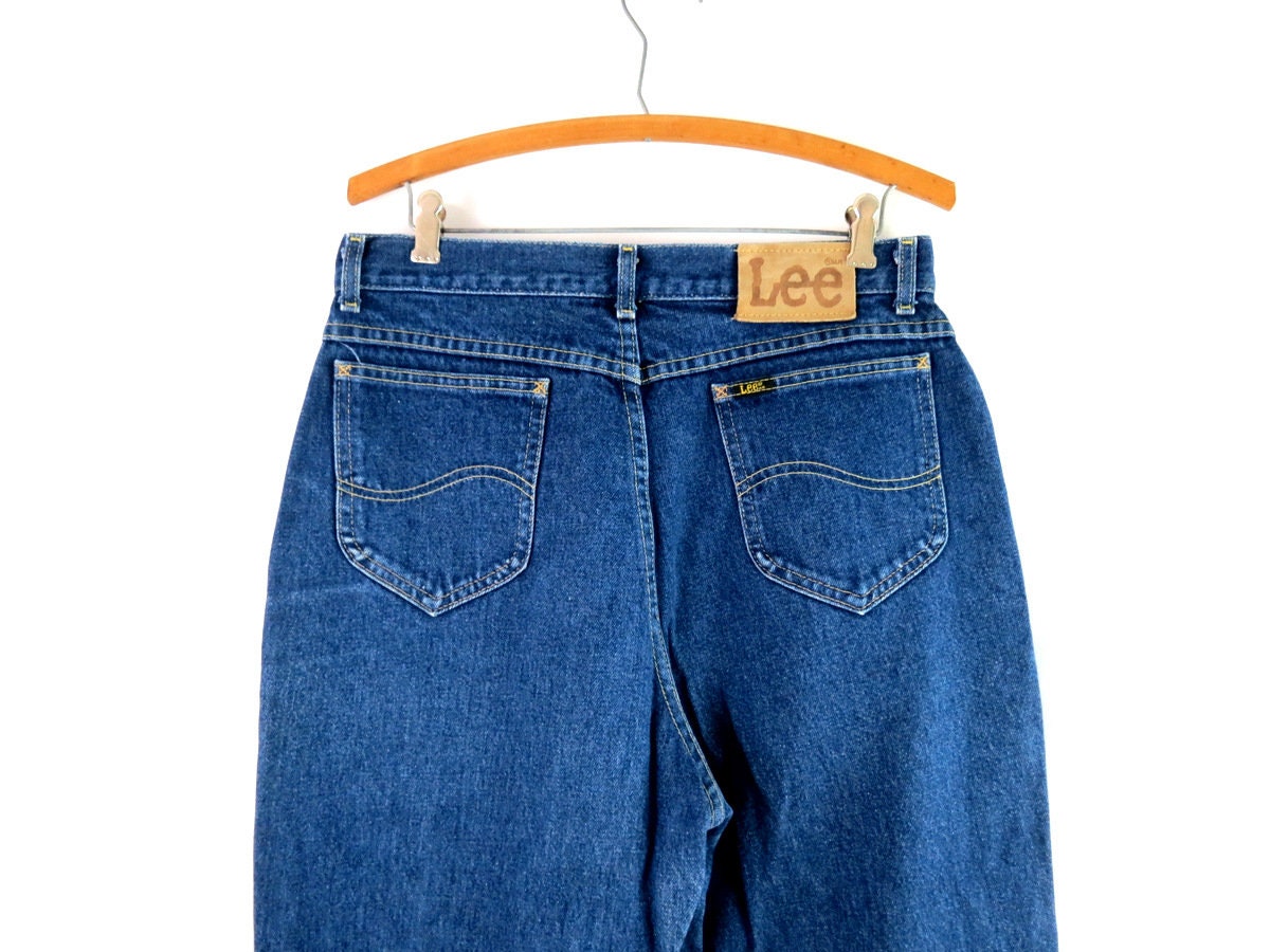 VTG Lee Capri Jeans Womens Size 18 Elastic Waist Side Denim Blue Dark Wash  Cutof