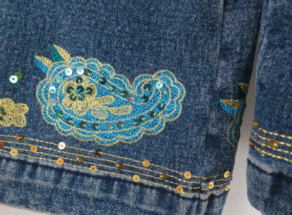 Embroidered Paisleys Jean Jacket Vintage 90s Deni… - image 4