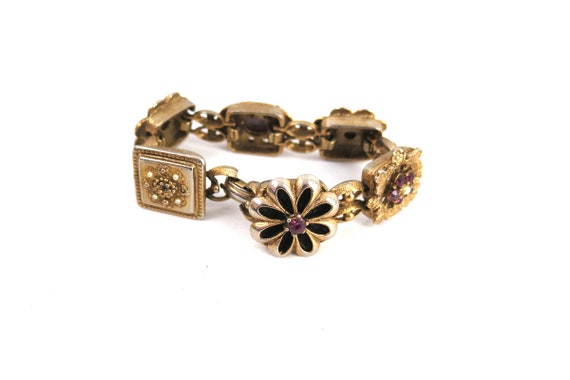 Vintage Chunky Floral Bracelet Flower Links with … - image 2