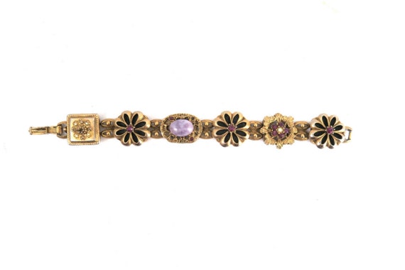 Vintage Chunky Floral Bracelet Flower Links with … - image 8