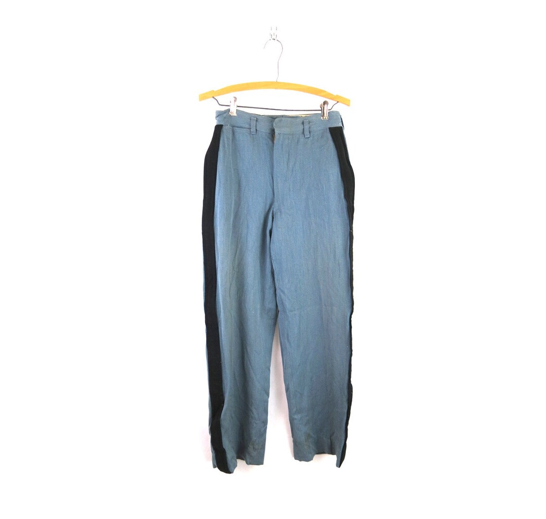 Vintage Gelhaar Marching Band Pants Blue Stripe Military Suit Trousers 1960s Rockabilly Uniform