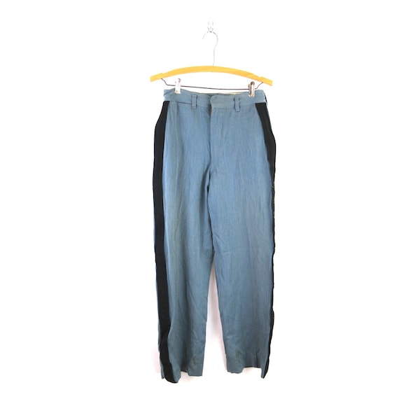 Vintage Gelhaar Marching Band Pants | Blue Stripe Military Suit Trousers | 1960s Rockabilly Uniform Pants | Tailored 28 x 30 / maq