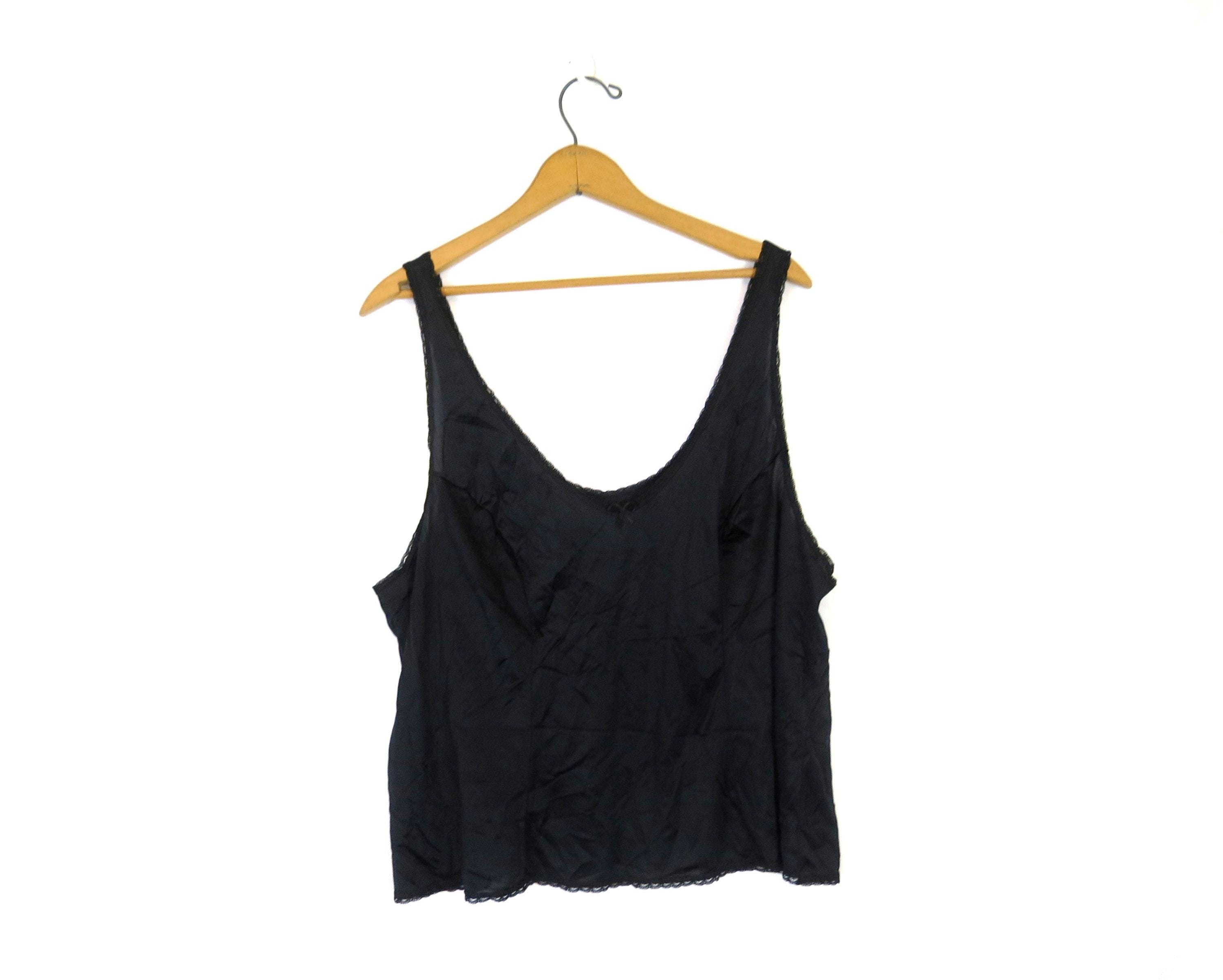 Black Vassarette Camisole Slip Tank Top Vintage Nylon Lingerie Tee Women's Size 2XL