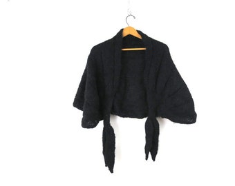 Black Mohair Sweater Shawl Vintage 1950s Sweater Cape Shawl Mid Century Cover-up