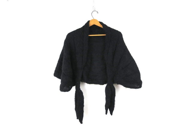 Black Mohair Shawl Vintage 1950s 
