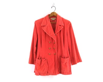 Vintage 60s Bonnie Baxter Corduroy Jacket Casual Sportswear Coat Double Breasted Coral Blazer jacket Women's Size Medium