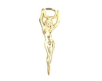 Vintage Gold Nude Woman Bottle Opener Retro Girlie barware Bar Decor