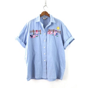 avec appliqués Farmer Pigs Chemise boutonnée surdimensionnée chemise vintage Crafty Cottagecore Taille Plus pour femmes 2X image 1