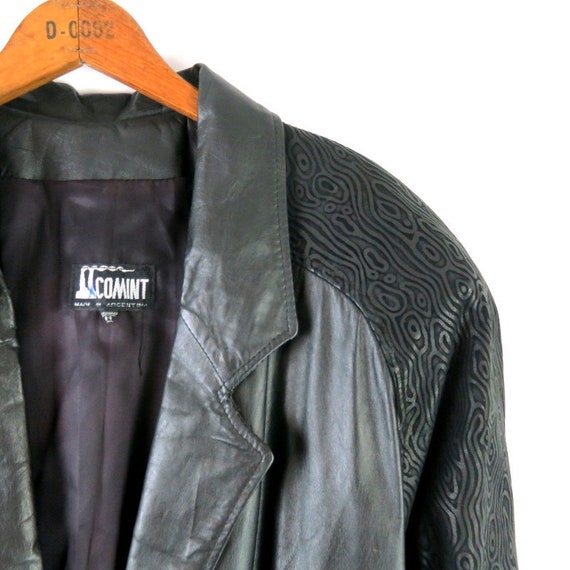 Long Black Leather Coat 80s Duster Jacket Vintage… - image 2