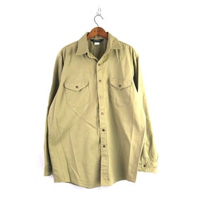 Khaki Osh Kosh Work Shirt Vintage Boyfriend Camp Shirt Industrial Utility Uniform Oxford Shirt Men&#39;s XL