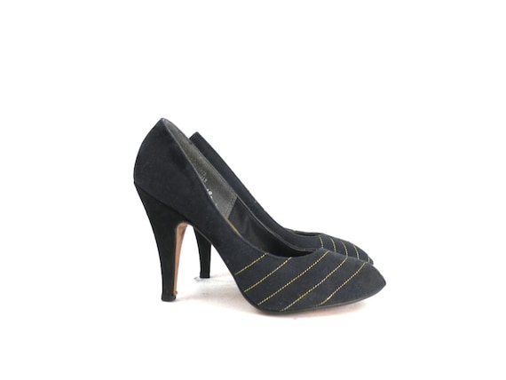 1950s Black & Gold Fabric High Heels Vintage 50s … - image 2