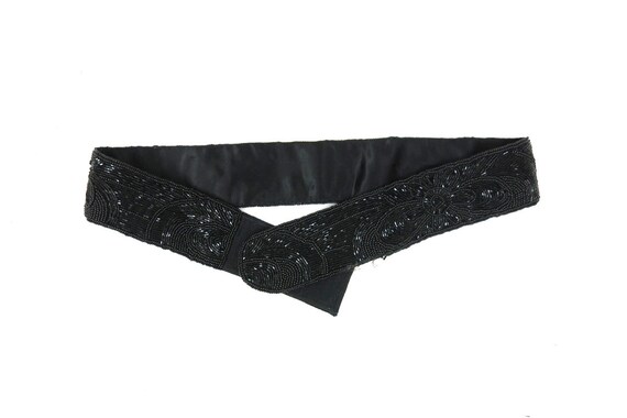Vintage 90/'s Beaded Black Satin Disco Obi Belt Medium Large Statement Cummerbund