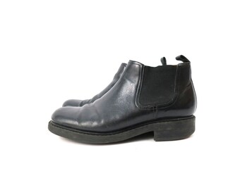 Vintage Black Ankle Boots Black leather Nunn Bush boots pull on Beatle Boots Men's Size 9.5