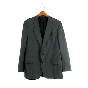 Dark Gray Sport Coat | Wool Blend Pinstriped Suit Jacket | Vintage Blazer Jacket | Men&#39;s Size 42 R / maq