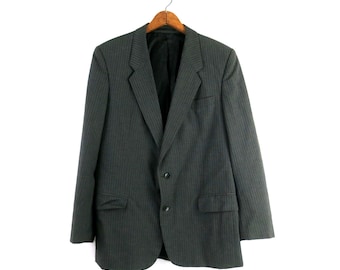 Vintage Pinstripe Wool Blend Blazer - Dark Gray Suit Jacket, Men's 42R