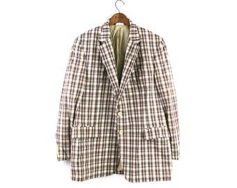 Original Sewell Plaid Blazer / Vintage 1970s Lightweight Fall Sport Coat Jacket / Medium Large / maq