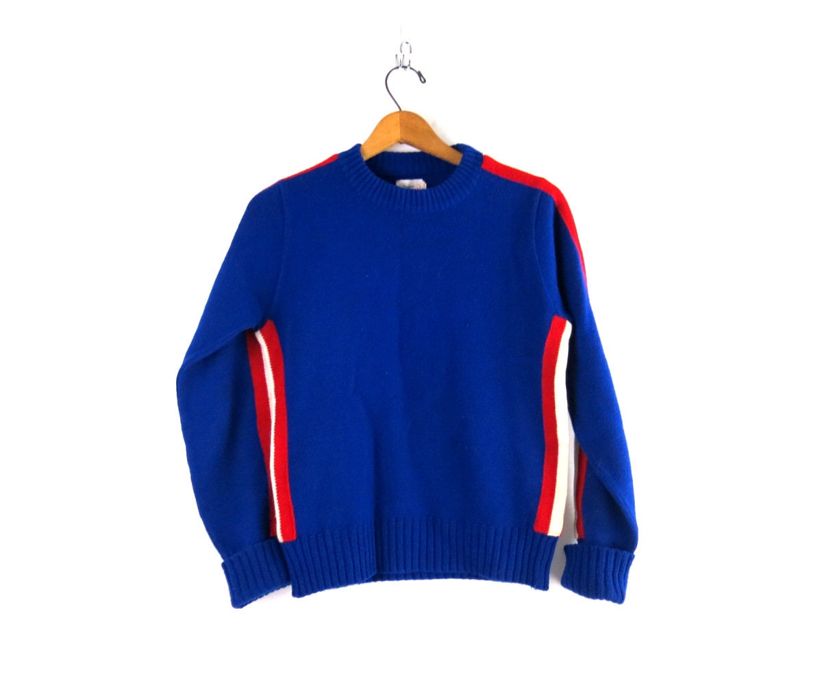 Cheerleader Sweater Blue Red Cheer Leading Sweater Vintage 1960s