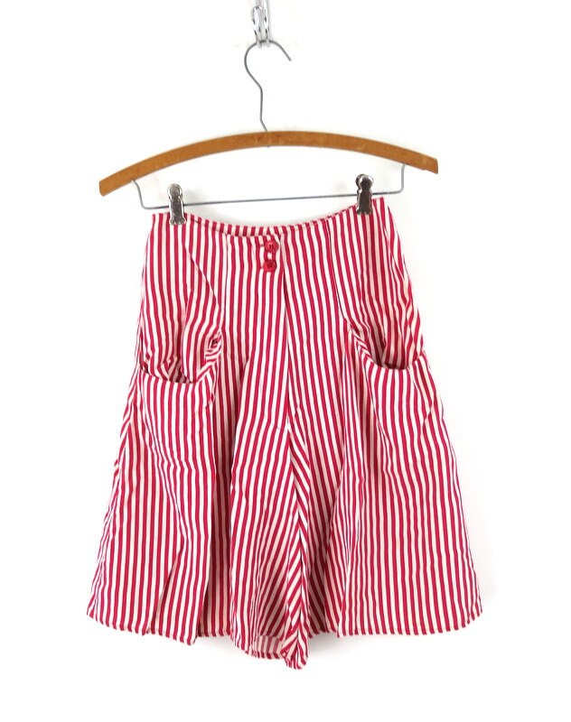 Red Striped Shorts Rayon Skorts Wide 