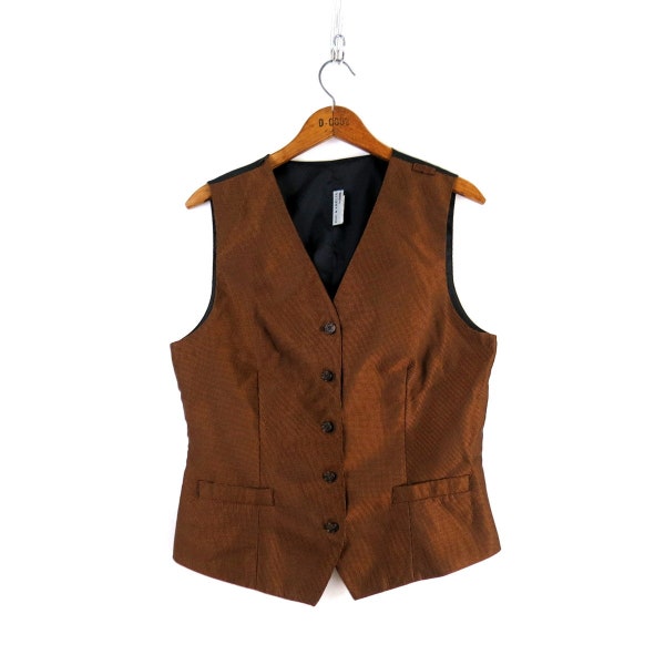 Copper Brown Suit Vest | 90s Vintage Button Down Vest | Sleeveless Preppy Vest | Women's Small