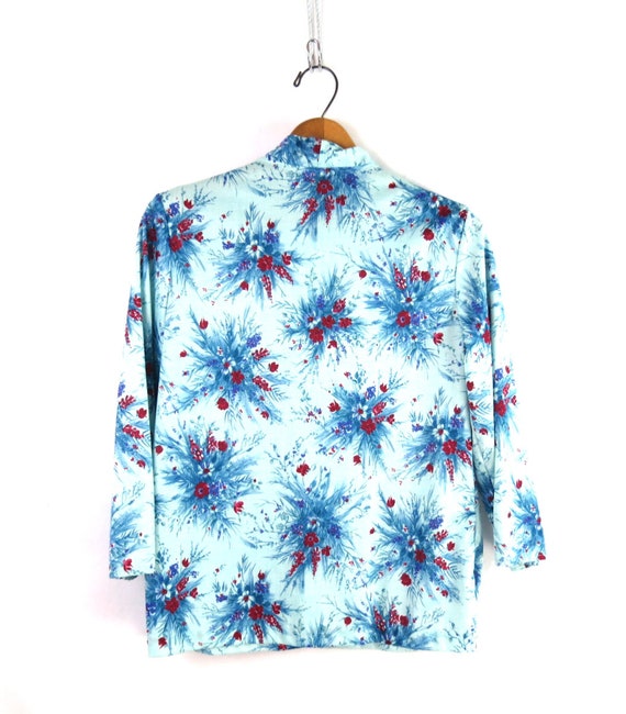 70s Floral Print Shirt Retro Blouse Vintage Blue … - image 5