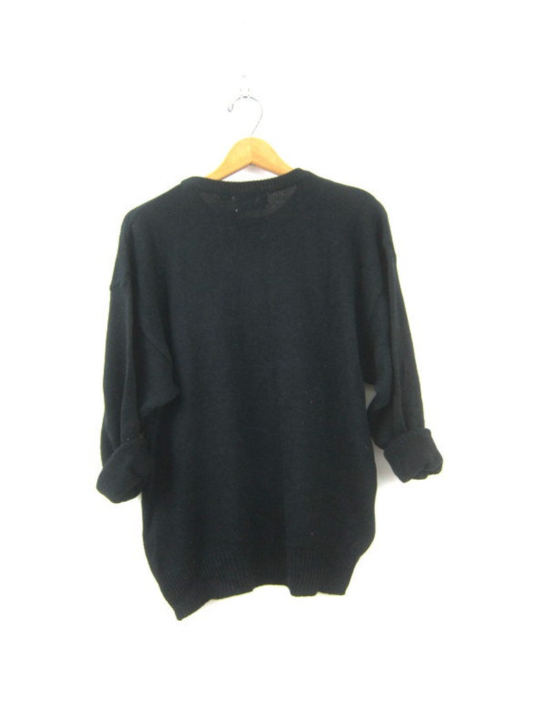 Black Velvet Bow Sweater 1980s Novelty Sweater 80s Vintage Holiday Jumper Hipster Top Womens size Large