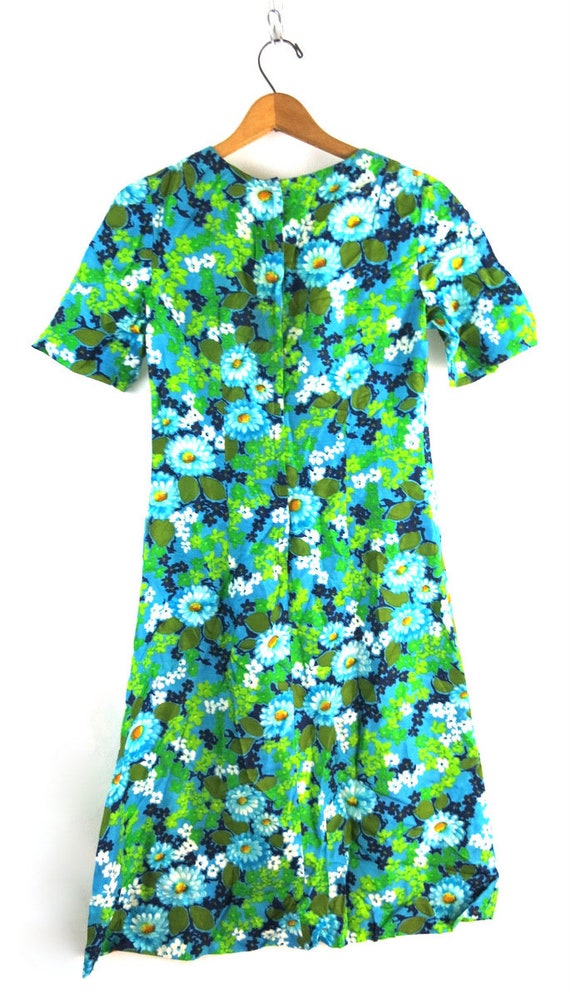 1960s Vintage DAISY Dress Blue & Green Flower Pattern… Gem