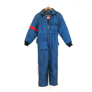 Blue Snowsuit Pants Coveralls 1990s Vintage Winter Jumpsuit Snow Pants Winter Jumper Belted Jumpsuit Ski Suit Women&#39;s Small Medium