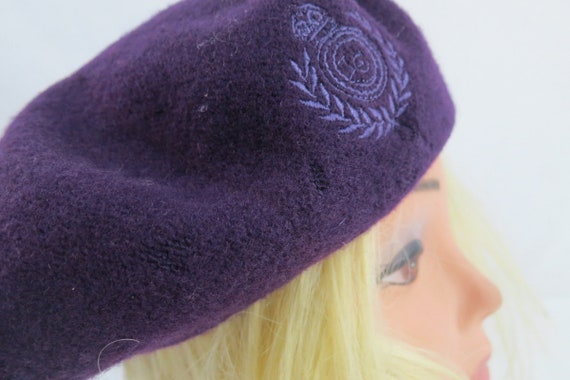 Purple Wool Beret Modern Circle Wool Hat 80s Pari… - image 8